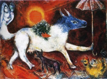 Marc Chagall Painting - Vaca con sombrilla contemporáneo Marc Chagall
